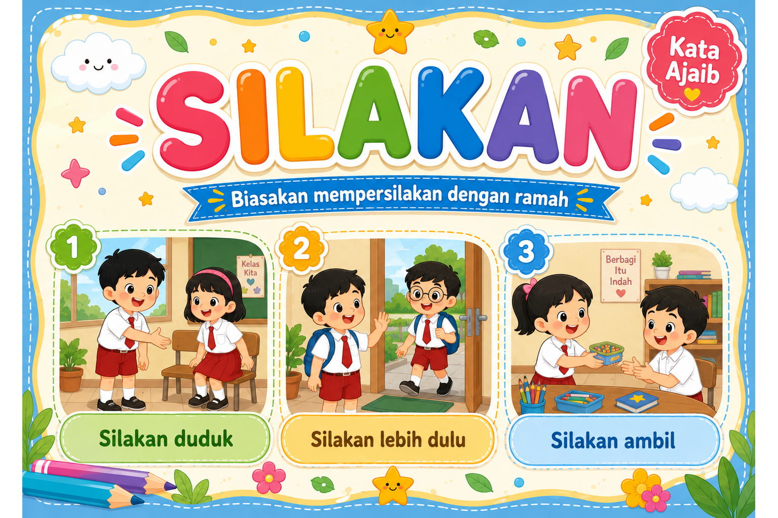 Pratinjau Poster Budaya 5S & 5 Kata Ajaib Tema Laut — 14 A4 Landscape Siap Cetak 5