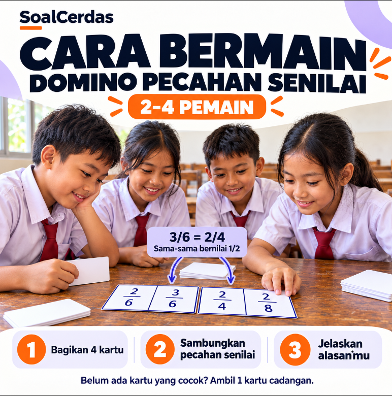 Pratinjau Domino Pecahan Senilai — 28 Kartu Siap Cetak + PowerPoint Interaktif 4