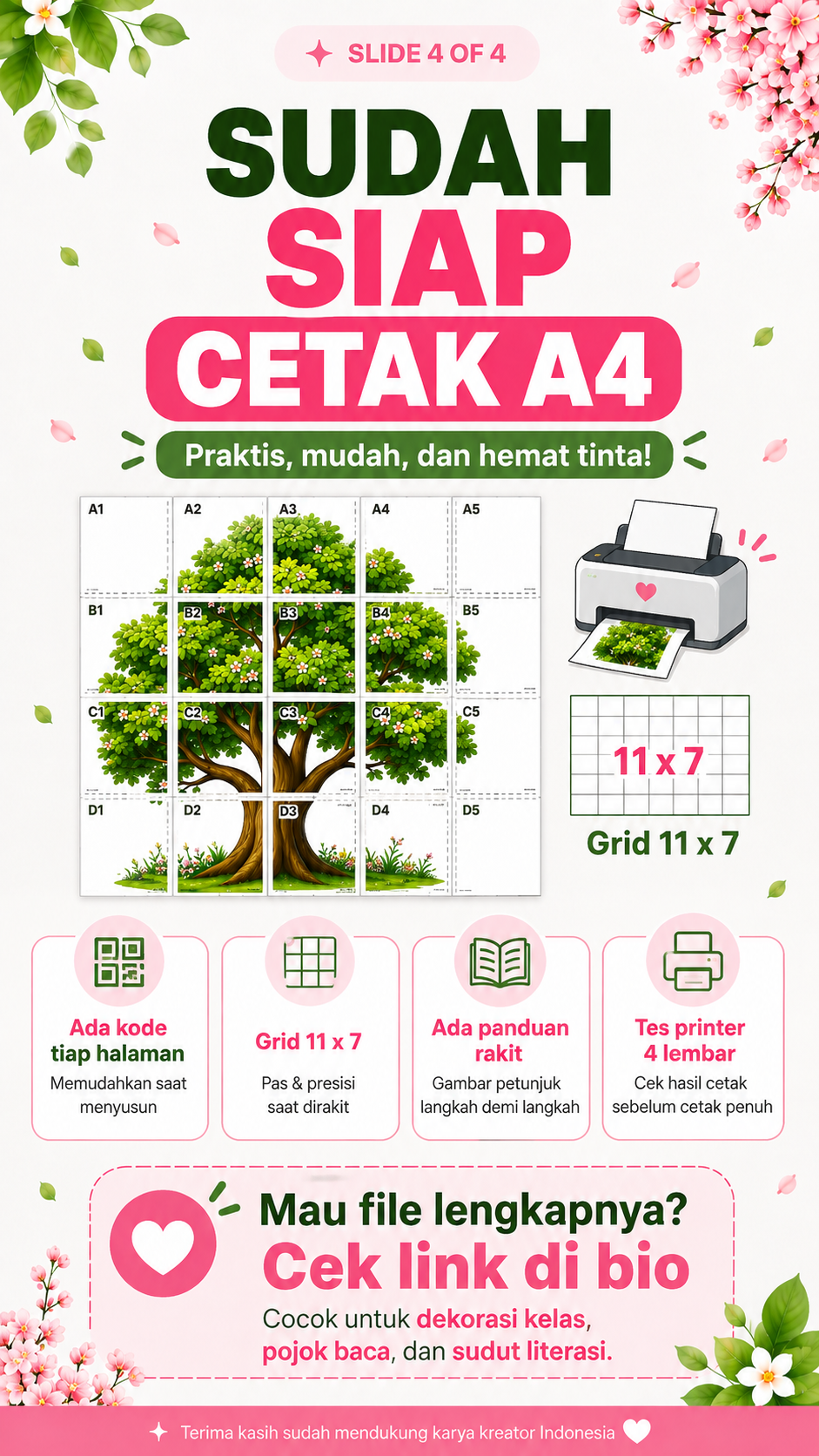 Pratinjau Paket 4 Pohon Besar Dekorasi Kelas ±3 Meter — PDF A4 Siap Cetak + Border & Ornamen 3