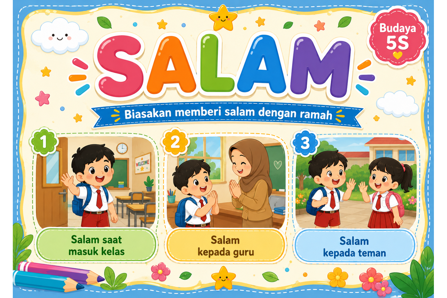 Pratinjau Poster Budaya 5S & 5 Kata Ajaib Tema Laut — 14 A4 Landscape Siap Cetak 3