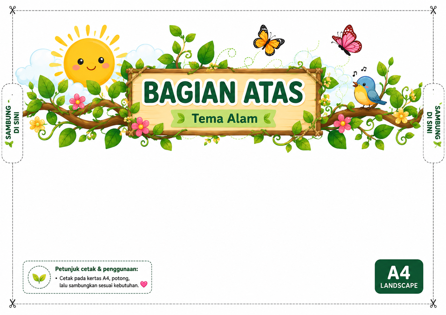 Pratinjau Hiasan Pinggiran Papan Tulis Tema Alam SD — 17 PNG HD + PDF Siap Cetak 2