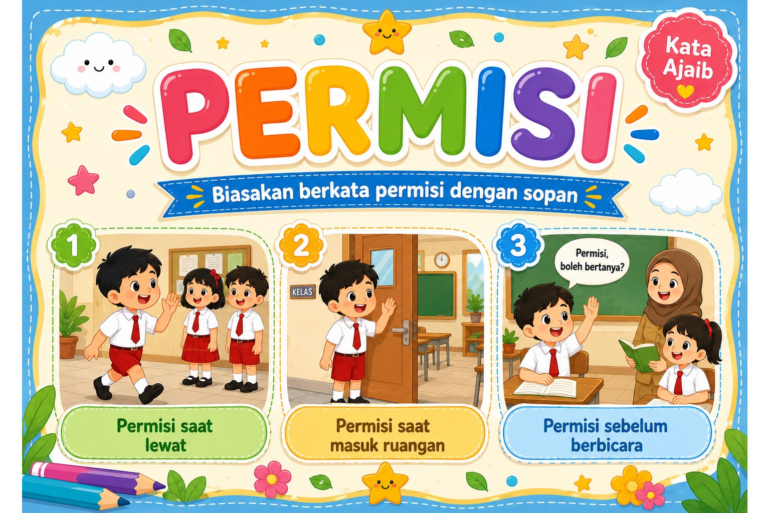 Pratinjau Poster Budaya 5S & 5 Kata Ajaib Tema Laut — 14 A4 Landscape Siap Cetak 4