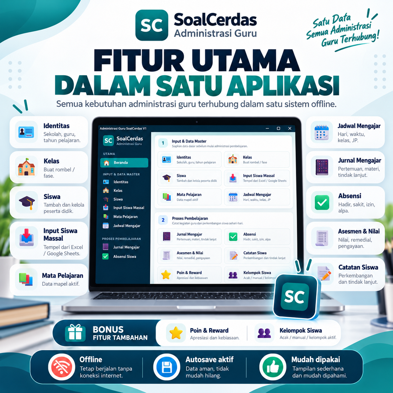 Pratinjau Administrasi Guru SoalCerdas V1.0 – Aplikasi Administrasi Guru Offline Windows 3