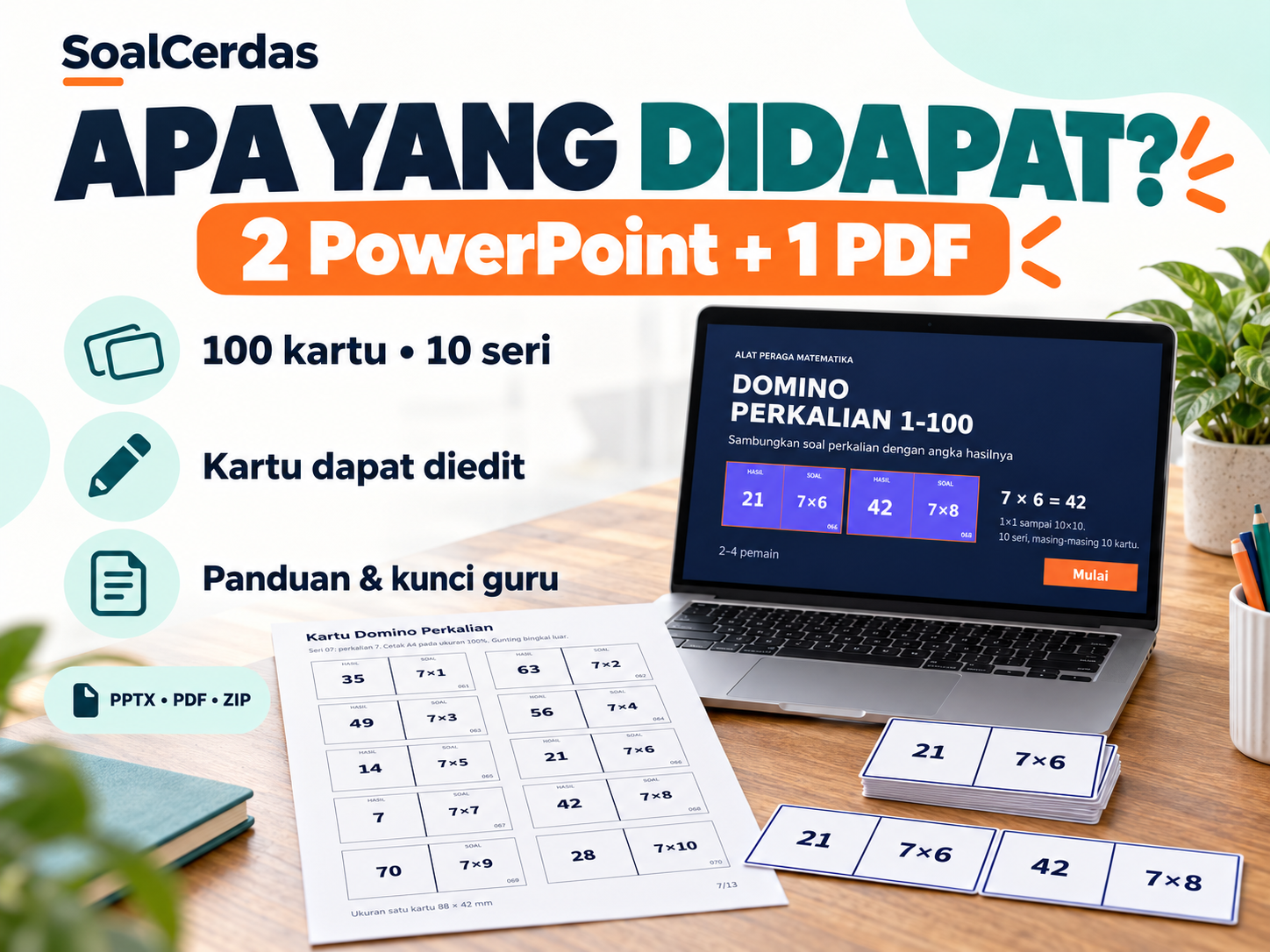Pratinjau Domino Perkalian 1–100 – PowerPoint Interaktif & PDF Siap Cetak 2