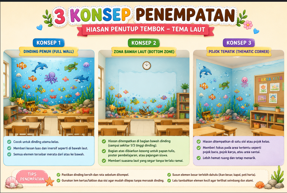 Pratinjau Paket Hiasan Dinding Kelas Tema Laut — 32 Halaman A4 PDF + PNG HD Siap Cetak 3