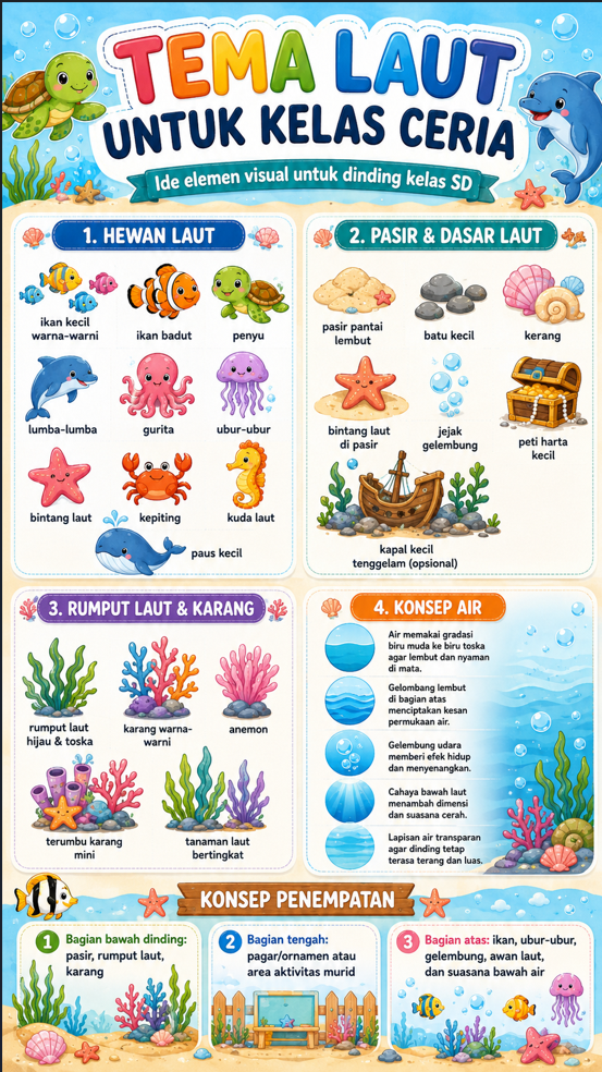Pratinjau Paket Hiasan Dinding Kelas Tema Laut — 32 Halaman A4 PDF + PNG HD Siap Cetak 2
