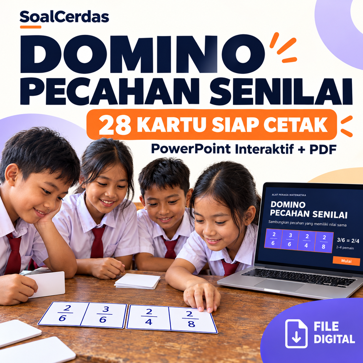 Cover Domino Pecahan Senilai — 28 Kartu Siap Cetak + PowerPoint Interaktif