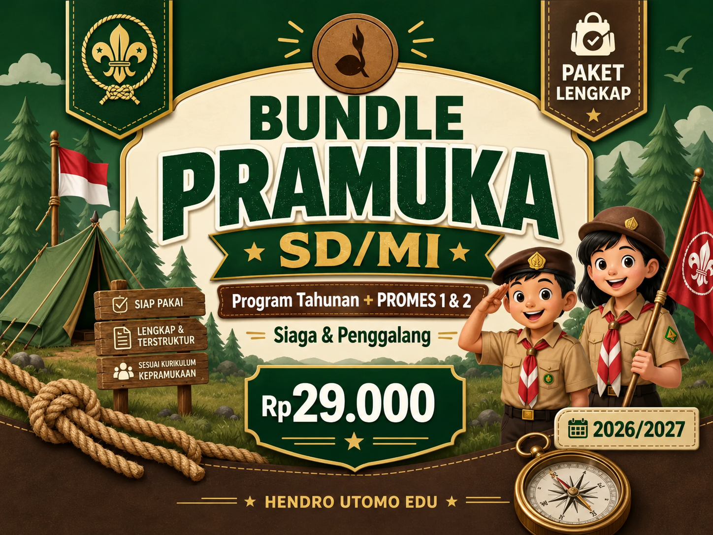 Cover Paket Lengkap Pramuka SD/MI 2026/2027 — PROTA, PROMES 1 & 2, Panduan Materi Siaga & Penggalang
