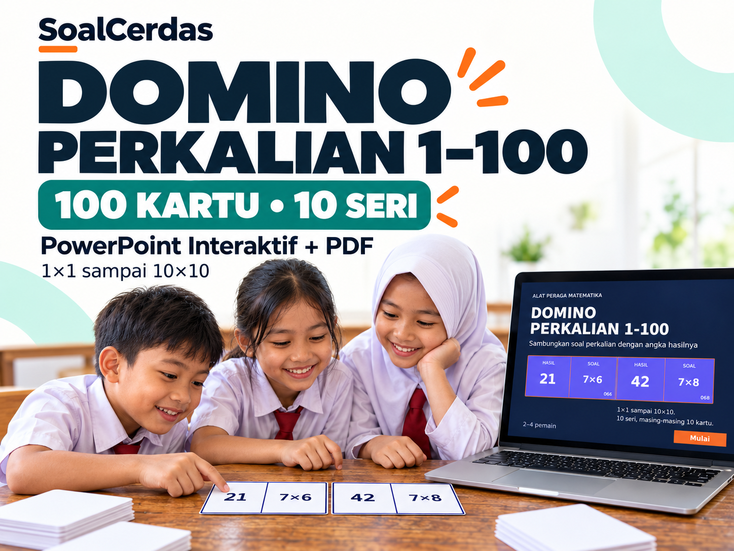 Gambar Domino Perkalian 1–100 – PowerPoint Interaktif & PDF Siap Cetak