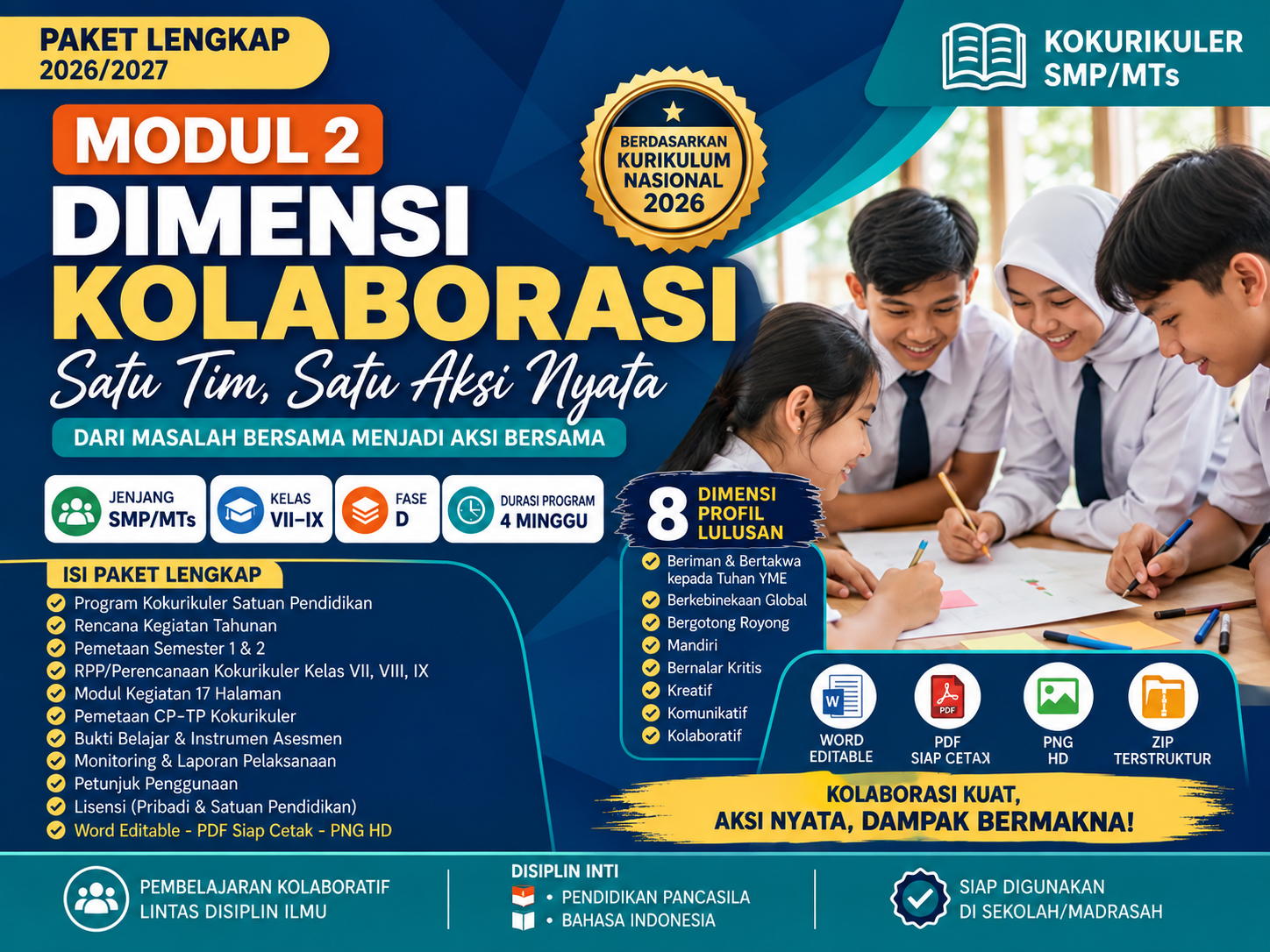 Cover Modul Kokurikuler Kolaborasi SMP/MTs — Satu Tim, Satu Aksi Nyata Fase D