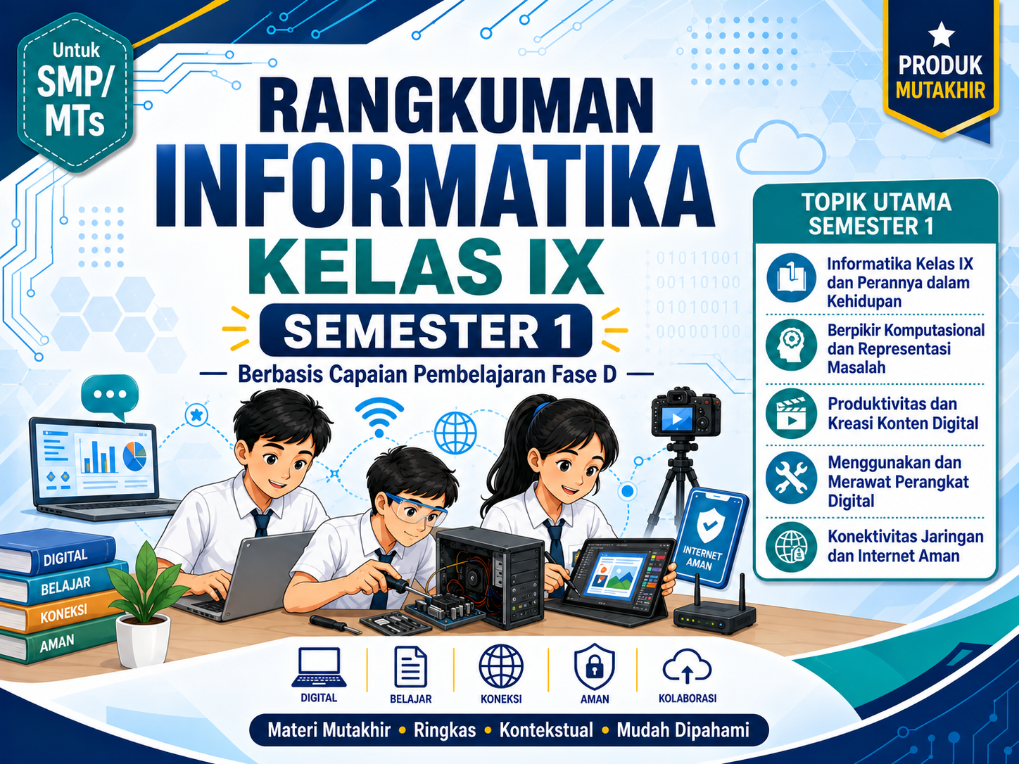 Cover Rangkuman Informatika Kelas 9 SMP/MTs Semester 1 — 5 Bab, 35 Halaman