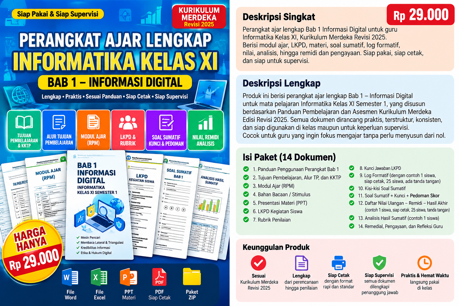 Cover Paket Supervisi Informatika Kelas XI Bab 1 – Informasi Digital | Pembelajaran Mendalam