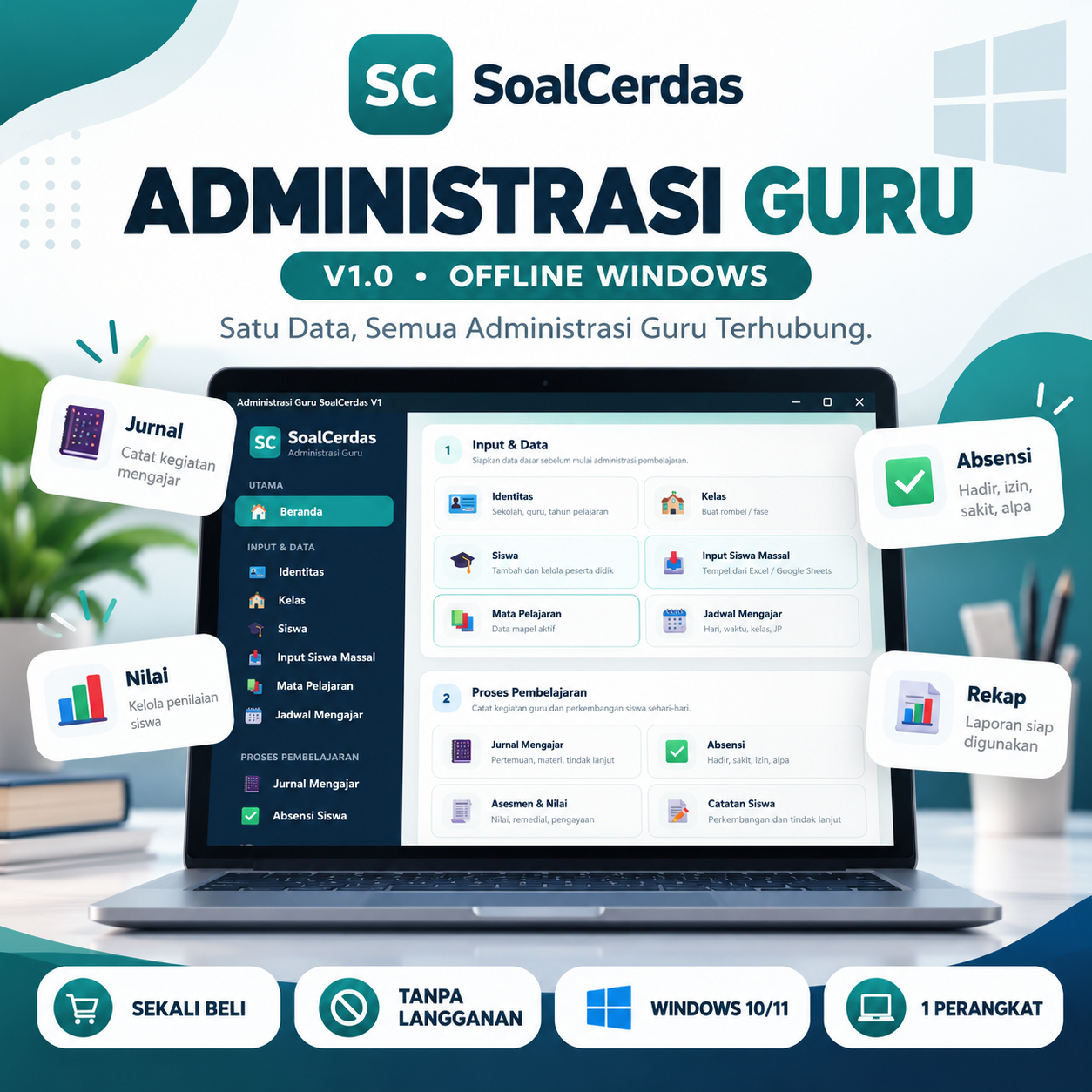 Gambar Administrasi Guru SoalCerdas V1.0 – Aplikasi Administrasi Guru Offline Windows